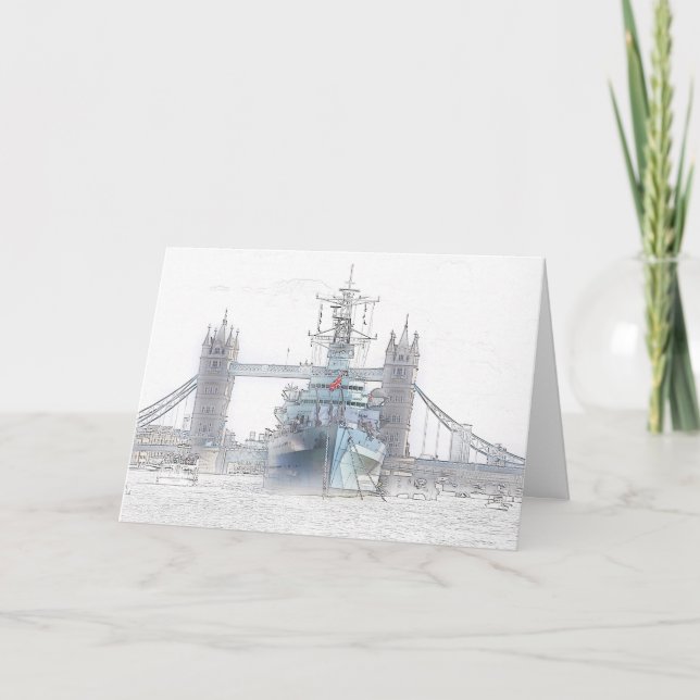 HMS Belfast and Tower Bridge Greeting Card (Front)