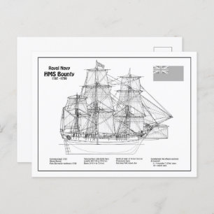 HMS Bounty - Ship Blueprint Plans BD Postcard