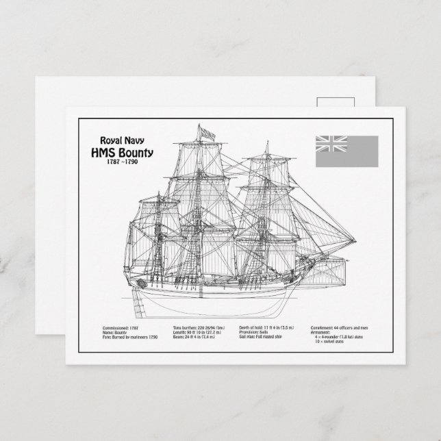 HMS Bounty - Ship Blueprint Plans BD Postcard (Front/Back)