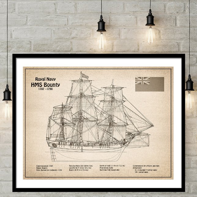 HMS Bounty - Ship Blueprint Plans SD Photo Print (Creator Uploaded)