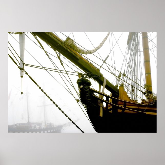 HMS Bounty Tall Ship Emerging from the Mist Poster (Front)