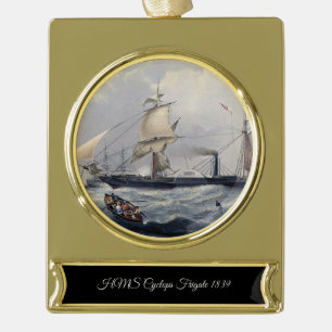 HMS Cyclops Frigate 1839 Gold Plated Banner Ornament