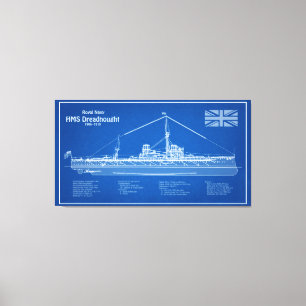 HMS Dreadnought - Ship Blueprint ABD Canvas Print