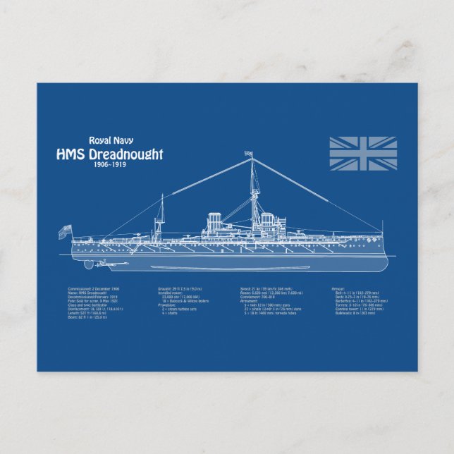 HMS Dreadnought - Ship Blueprint ABD Postcard (Front)