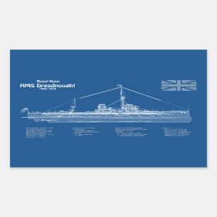 HMS Dreadnought - Ship Blueprint ABD Rectangular Sticker