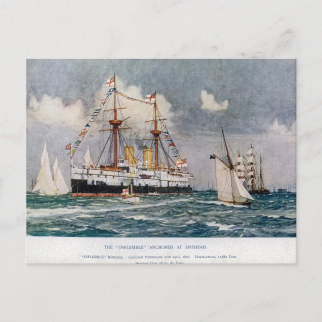 HMS inflexible ironclad Battleship 1876 Postcard (Front)