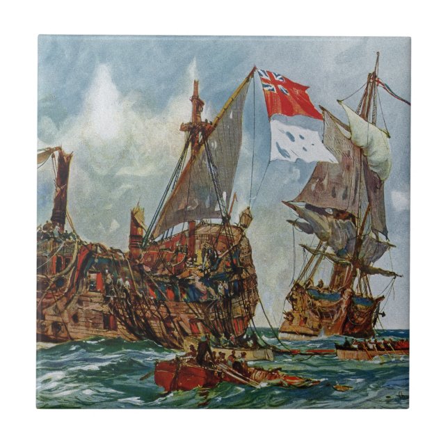 HMS Nottingham and battleship Mars 1703 Tile (Front)