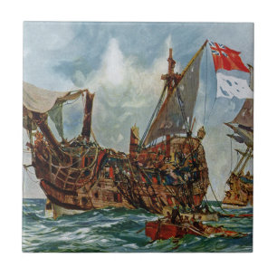 HMS Nottingham and battleship Mars 1703 Tile
