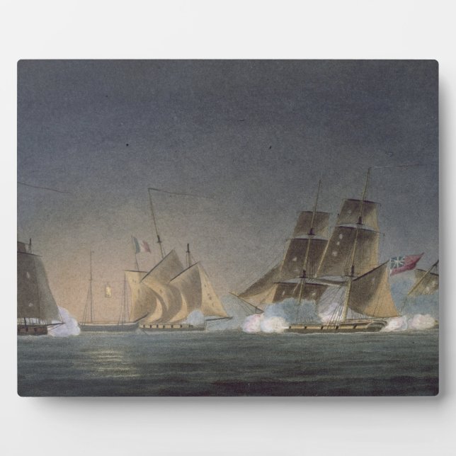 HMS Rinaldo engaging four French Privateers, engra Plaque (Front)