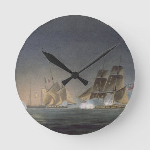 HMS Rinaldo engaging four French Privateers, engra Round Clock