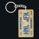 HNL to JFK Flight 5-0 Boarding Pass Keychain<br><div class="desc">Create a keepsake of a memorable trip with this fun Flight 5-O boarding pass themed keychain. Inspired by the actual Hawaiian Airlines flight 50 between the Daniel K. Inouye Honolulu International Airport (HNL) and the John F. Kennedy International Airport (JFK). Add your own details with the customizable text or even...</div>