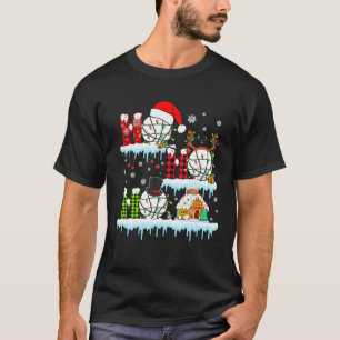 Ho3 Xmas Red Plaid Santa Reindeer Basketball Balls T-Shirt