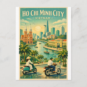 Ho Chi Minh City, Vietnam, in a classic retro Postcard