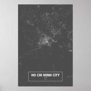 Ho Chi Minh City, Vietnam (white on black) Poster