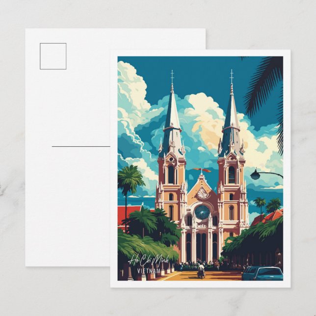 Ho Chi Minh Vietnam Vintage Travel Illustration Postcard (Front/Back)