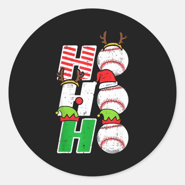 Ho Ho Baseball Elf Candy Cane Funny Christmas Srt  Classic Round Sticker (Front)