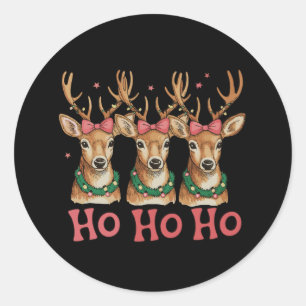 Ho Ho Christmas Deer Pink Bow Girly Xmas Reindeer Classic Round Sticker