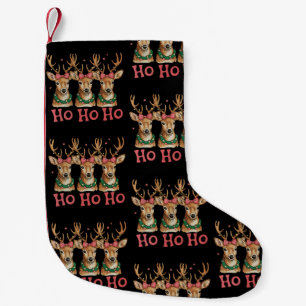 Ho Ho Christmas Deer Pink Bow Girly Xmas Reindeer Small Christmas Stocking