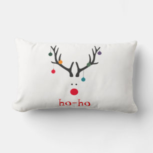 Ho ho funny cute modern Santa Claus reindeer white Lumbar Cushion