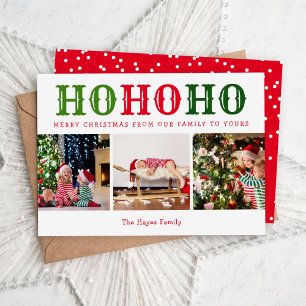 Ho Ho Ho   3 Photo Collage Editable Colours Flat Holiday Card