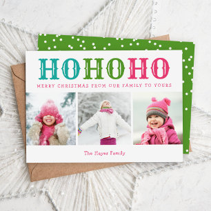 Ho Ho Ho   3 Photo Collage Editable Colours Flat Holiday Card