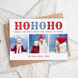 Ho Ho Ho 3 Photo Collage Magnetic Holiday Card