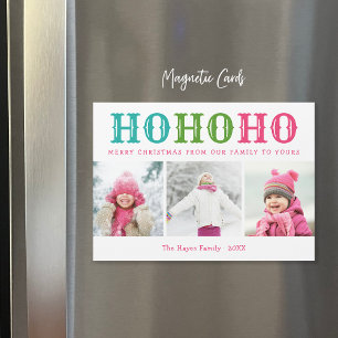 Ho Ho Ho 3 Photo Collage Magnetic Holiday Card