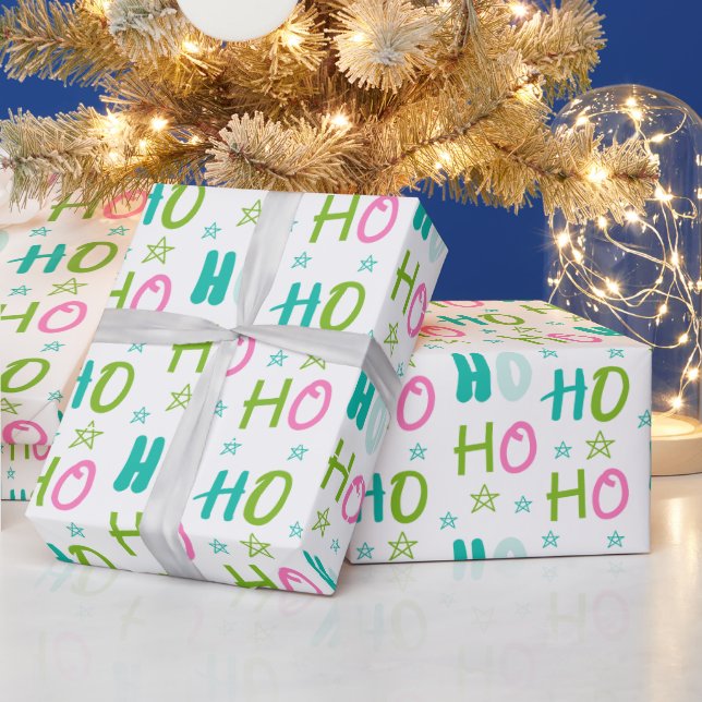Ho Ho Ho and Stars Pastel Modern Christmas Wrapping Paper (Holidays)