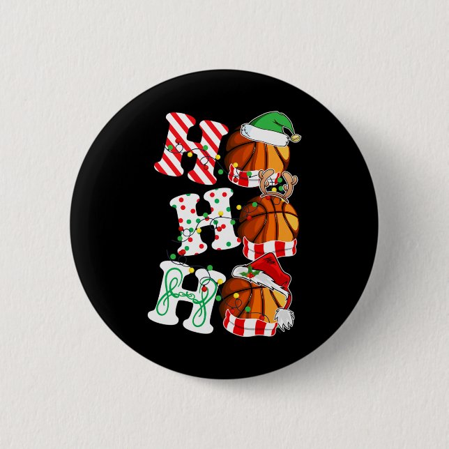Ho Ho Ho Basketball Lights Santa Hat reindeer ELF  6 Cm Round Badge (Front)