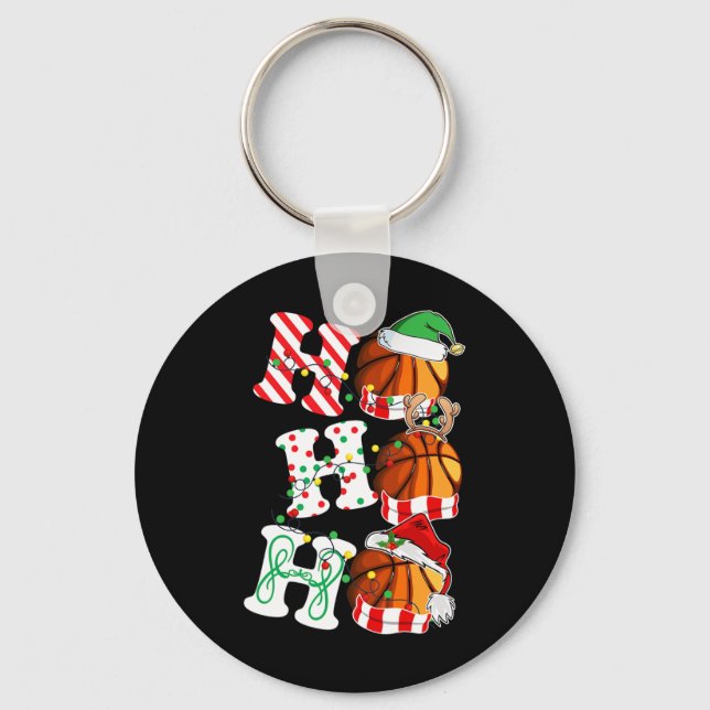 Ho Ho Ho Basketball Lights Santa Hat reindeer ELF  Key Ring (Front)
