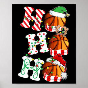 Ho Ho Ho Basketball Lights Santa Hat reindeer ELF  Poster