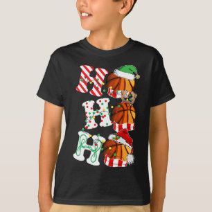 Ho Ho Ho Basketball Lights Santa Hat reindeer ELF  T-Shirt