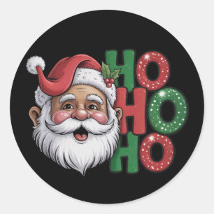 Ho Ho Ho Black Santa Retro Vintage Glitter Fun Classic Round Sticker