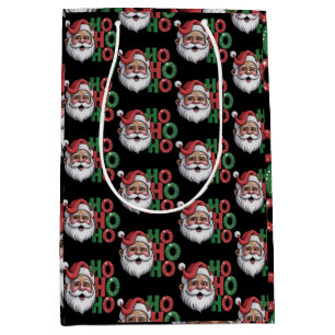 Ho Ho Ho Black Santa Retro Vintage Glitter Fun Medium Gift Bag