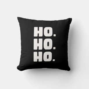 HO. HO. HO. Black & White With Buffalo Plaid Back Cushion