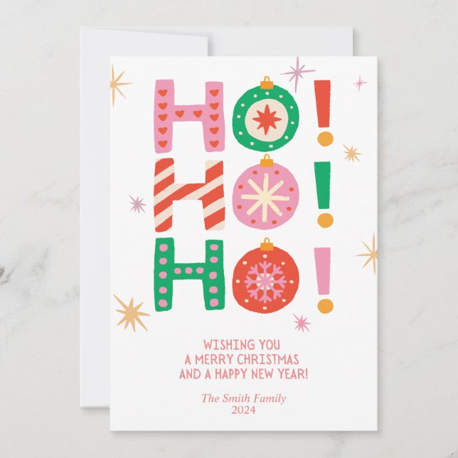 HO! HO! HO! Bright Fun Non-Photo Christmas Card (Front)