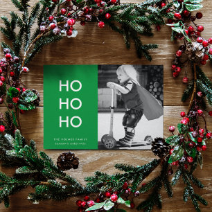Ho Ho Ho   Bright Green Christmas Cheer Photo Holiday Card