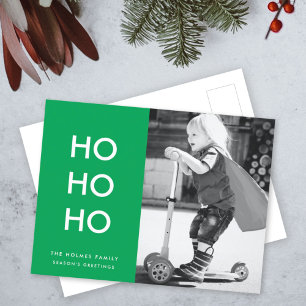Ho Ho Ho Bright Green Christmas Cheer Photo Holiday Postcard