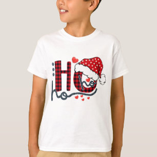 Ho ho Ho Buffalo Red Plaid Santa Hat Christmas Fun T-Shirt