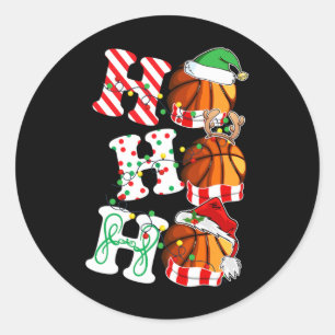 Ho Ho Ho Bysketbyll Lights Santa Hat Reindeer Elf Classic Round Sticker