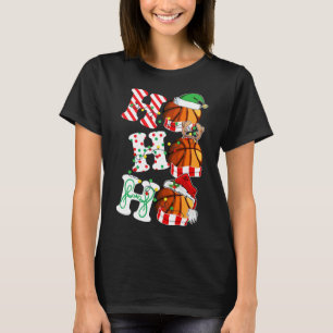 Ho Ho Ho Bysketbyll Lights Santa Hat Reindeer Elf  T-Shirt