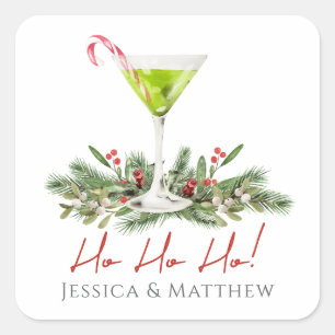 Ho Ho Ho Candy Cane Cocktail Martini Couples Square Sticker