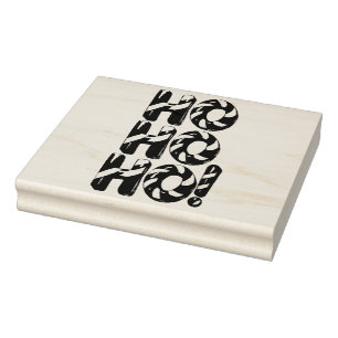 HO HO HO! Candy Cane Typography Rubber Stamp