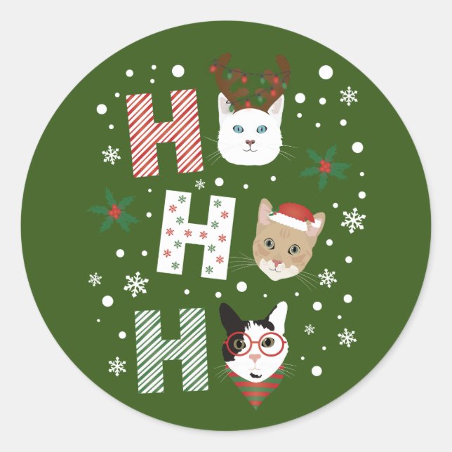 Ho Ho Ho Cats Merry Christmas Classic Round Sticker (Front)