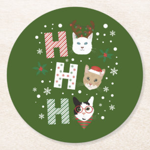 Ho Ho Ho Cats Merry Christmas Round Paper Coaster