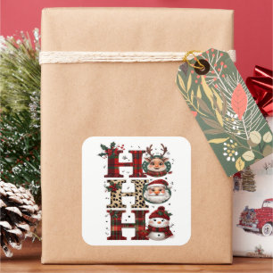 Ho Ho Ho Characters White Square Sticker