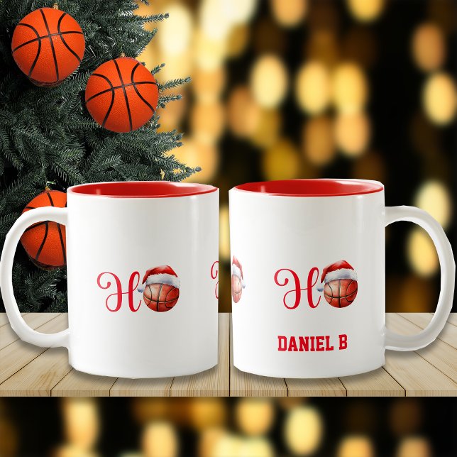 Ho Ho Ho Christmas Basketball Custom Name Two-Tone Coffee Mug (Creator Uploaded)