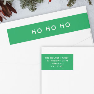 Ho Ho Ho   Christmas Bright Green Return Address Wrap Around Label