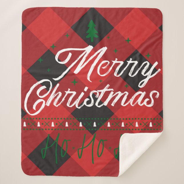 HO HO HO Christmas Camp Sherpa Blanket (Front)