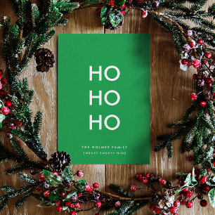 Ho Ho Ho   Christmas Cheer Bright Green Simple Holiday Card